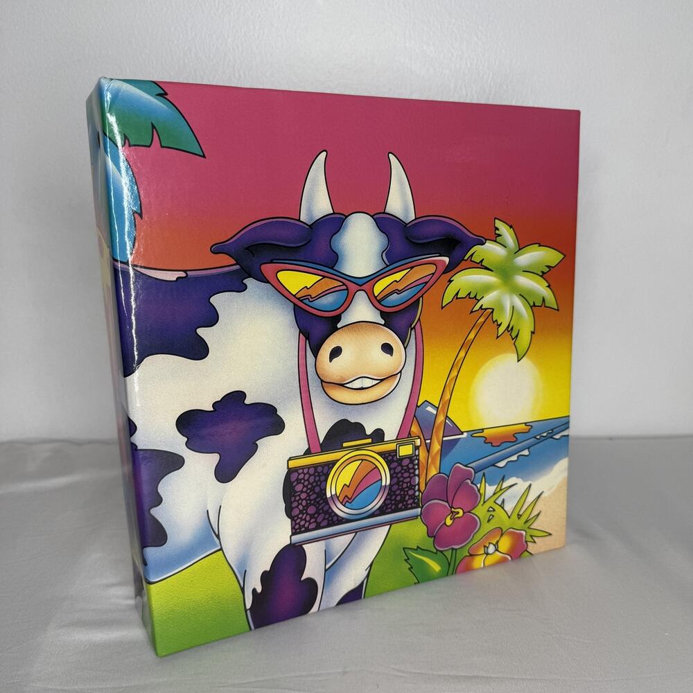 Vintage Lisa Frank Cow 3 Ring Binder Tropical Camera School Supplies Multicolor
